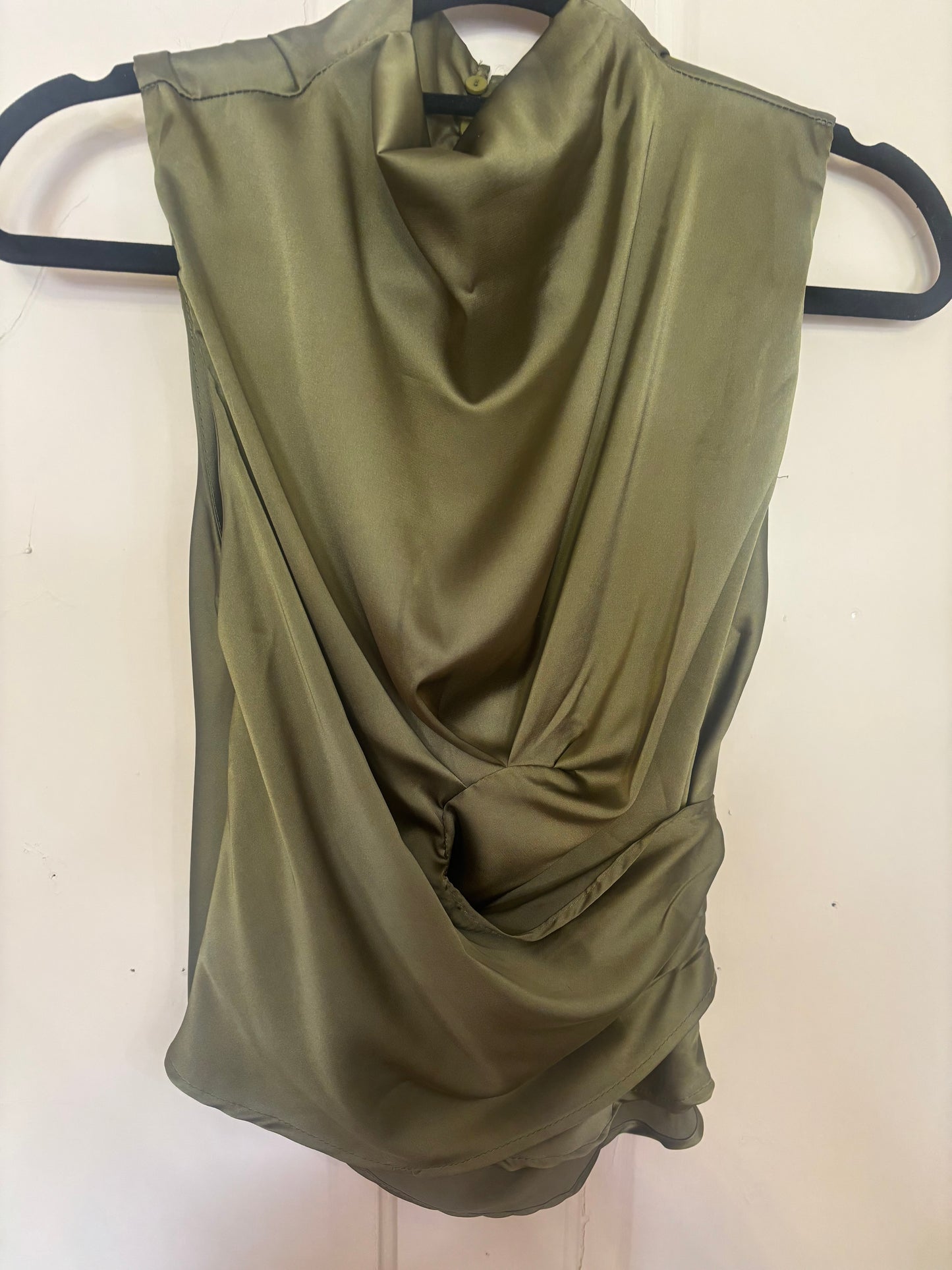 Glam Satin Olive Ruched Top