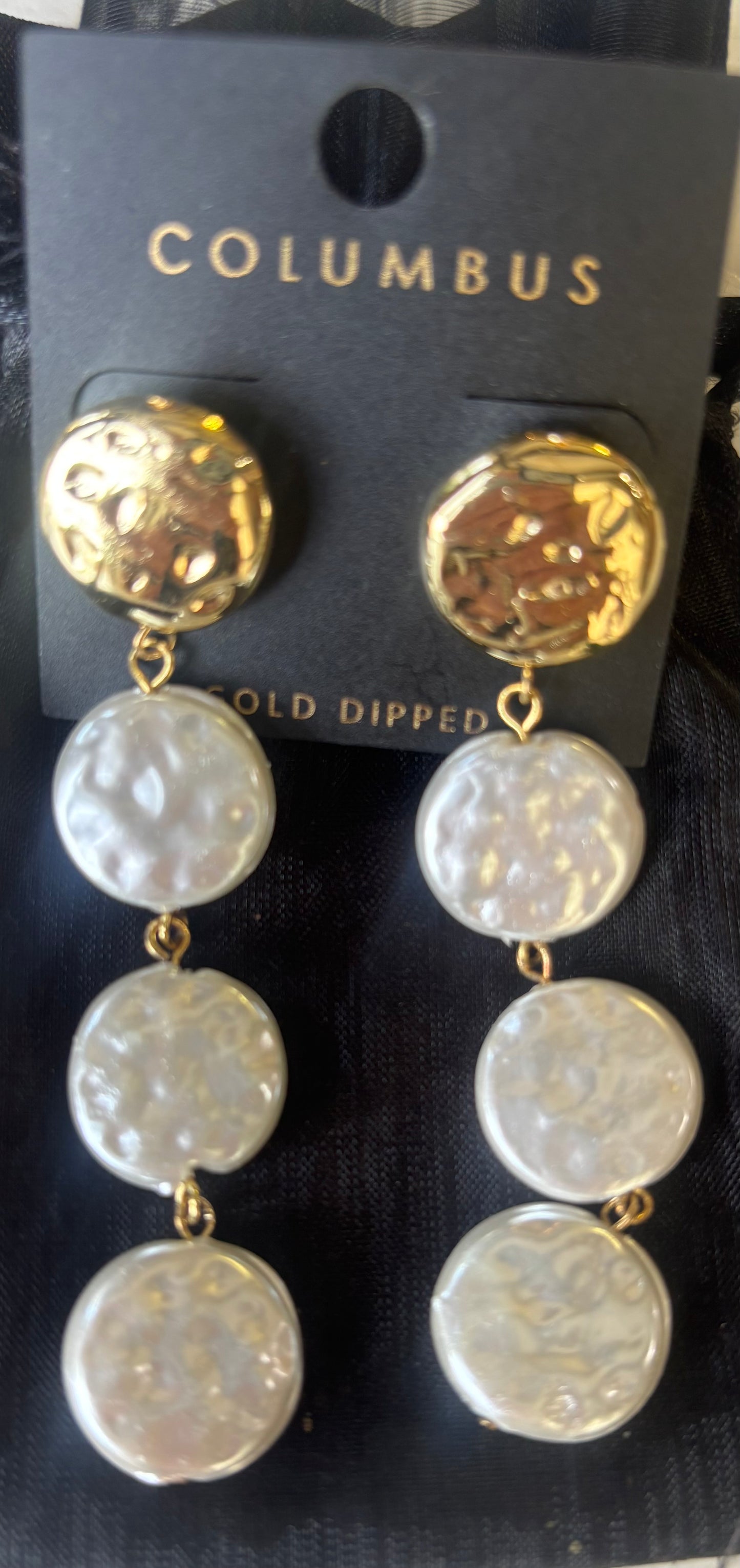 White and gold Dangle Earrings