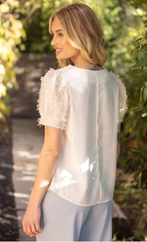 Voy Cowl Neck Fuzzy Sleeve Top