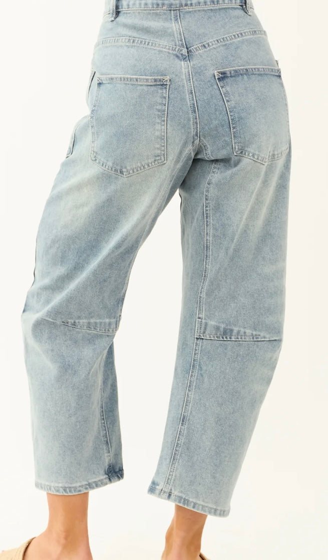 Medium Wash Drawstring Barrel Jeans
