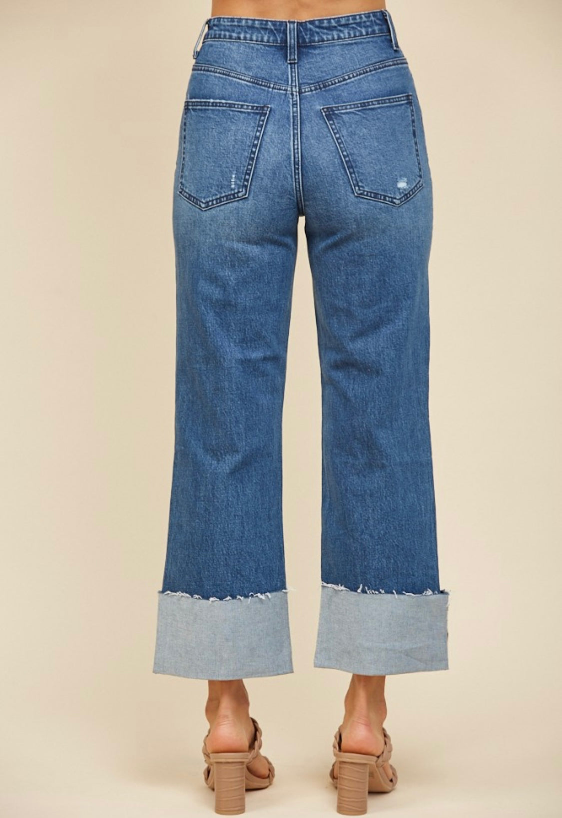 Straight Leg Boyfriend Fit Cuffed Jeans-DEnim