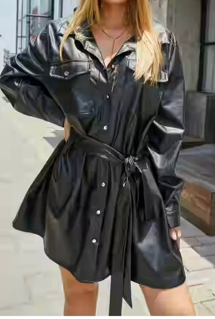 Black Leather Coat Dress