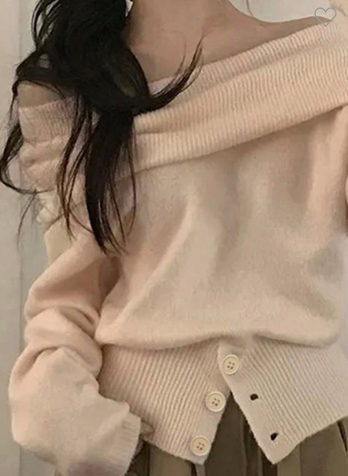 Off Shoulder Buttoned Sweater