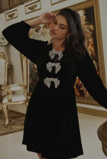 Bow Black Velvet Dress