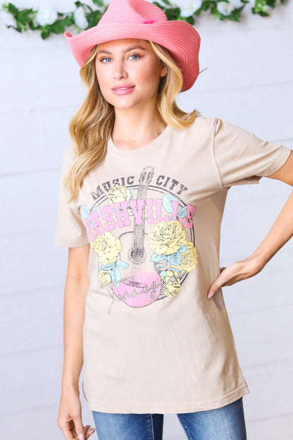 Tan Cotton NASHVILLE Graphic Tee