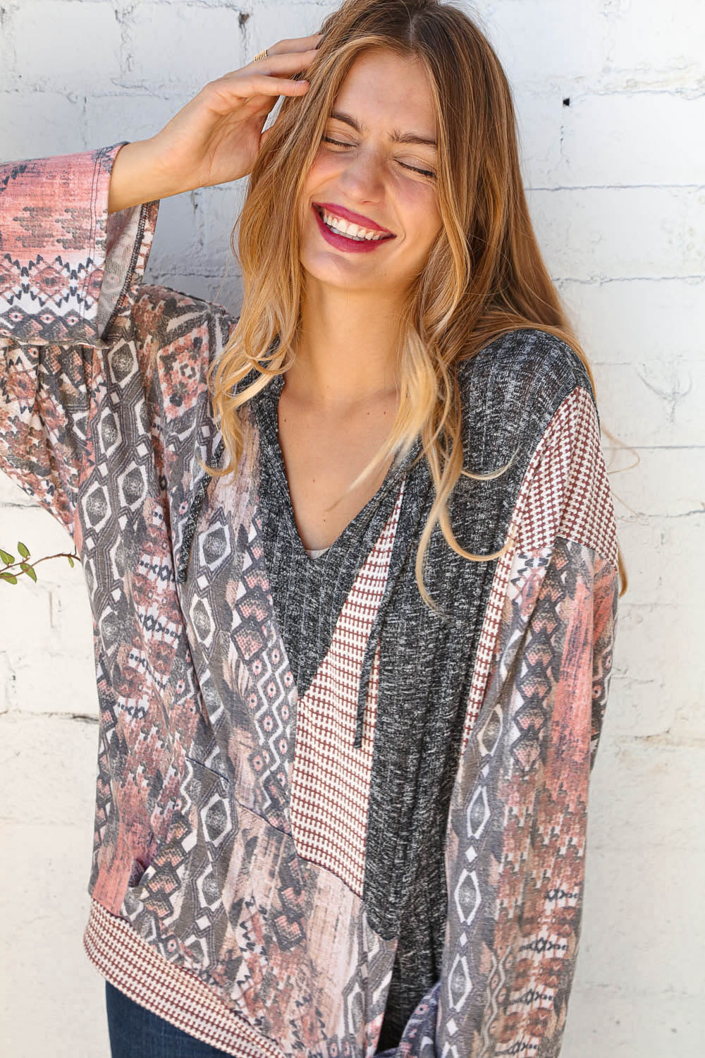 Vertical Boho Print Jacquard French Terry Hoodie