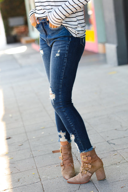 Distressed Denim High Rise Skinny Ankle Jeans