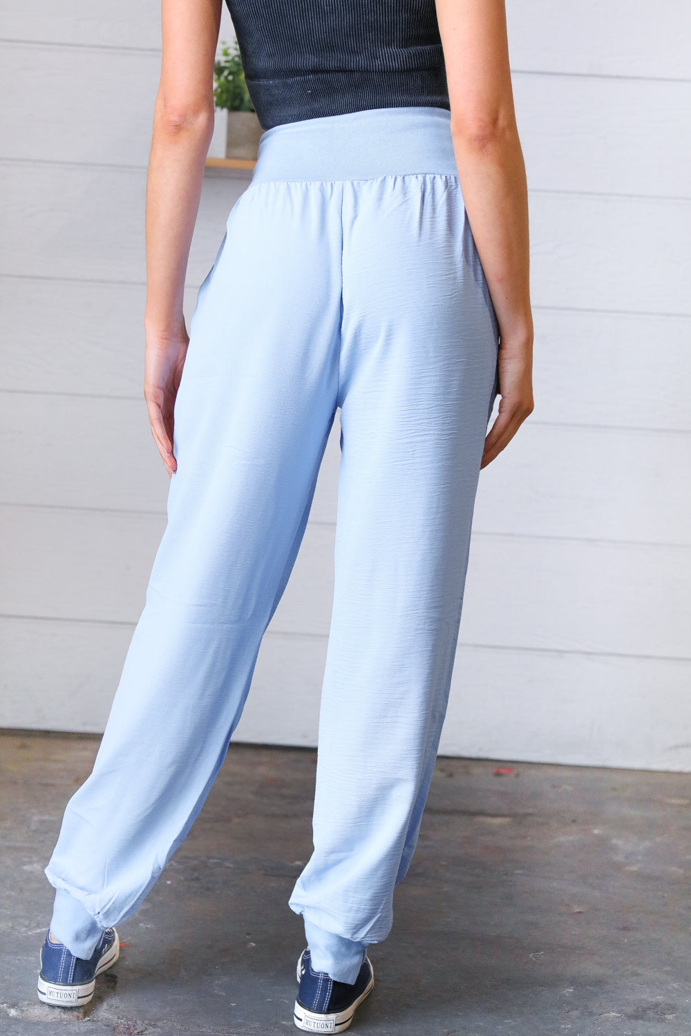 Spring Blue Woven Airflow Wide Waistband Jogger