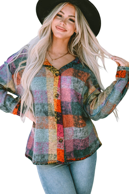 Multicolor Brushed Plaid Pocketed Oversize Shacket