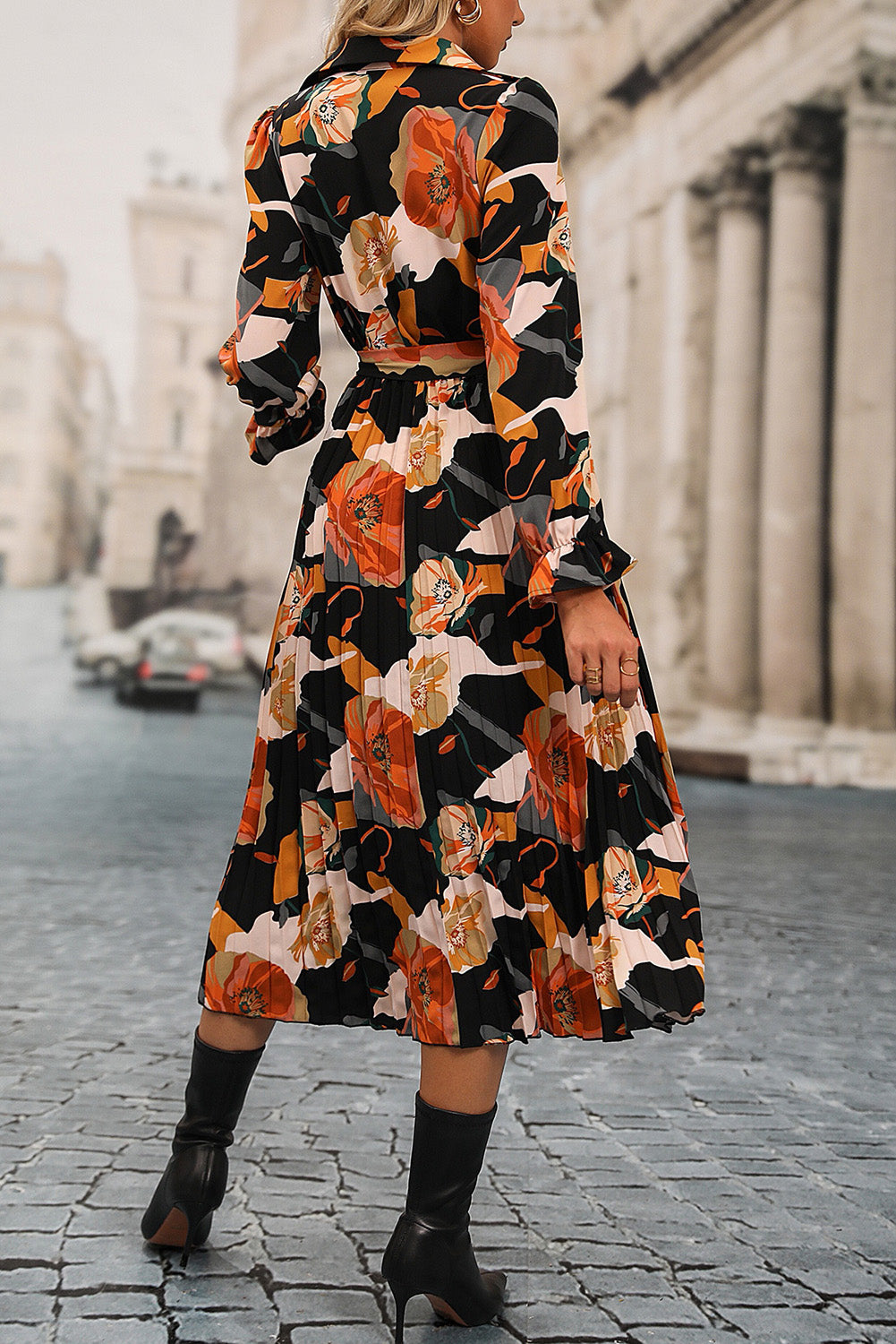 White Poppy Floral Frilled Neck Ruffled Sleeve Blouse