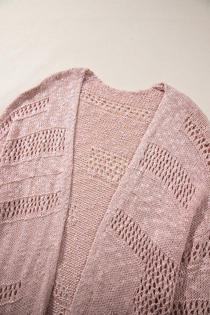 Apricot Plus Size Slouchy Hollowed Knit Open Front Cardigan