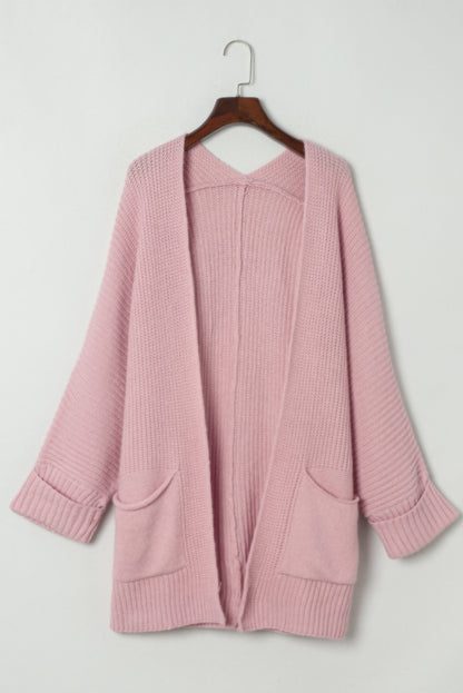 Pink Oversized Fold Over Sleeve Open Front Sweater