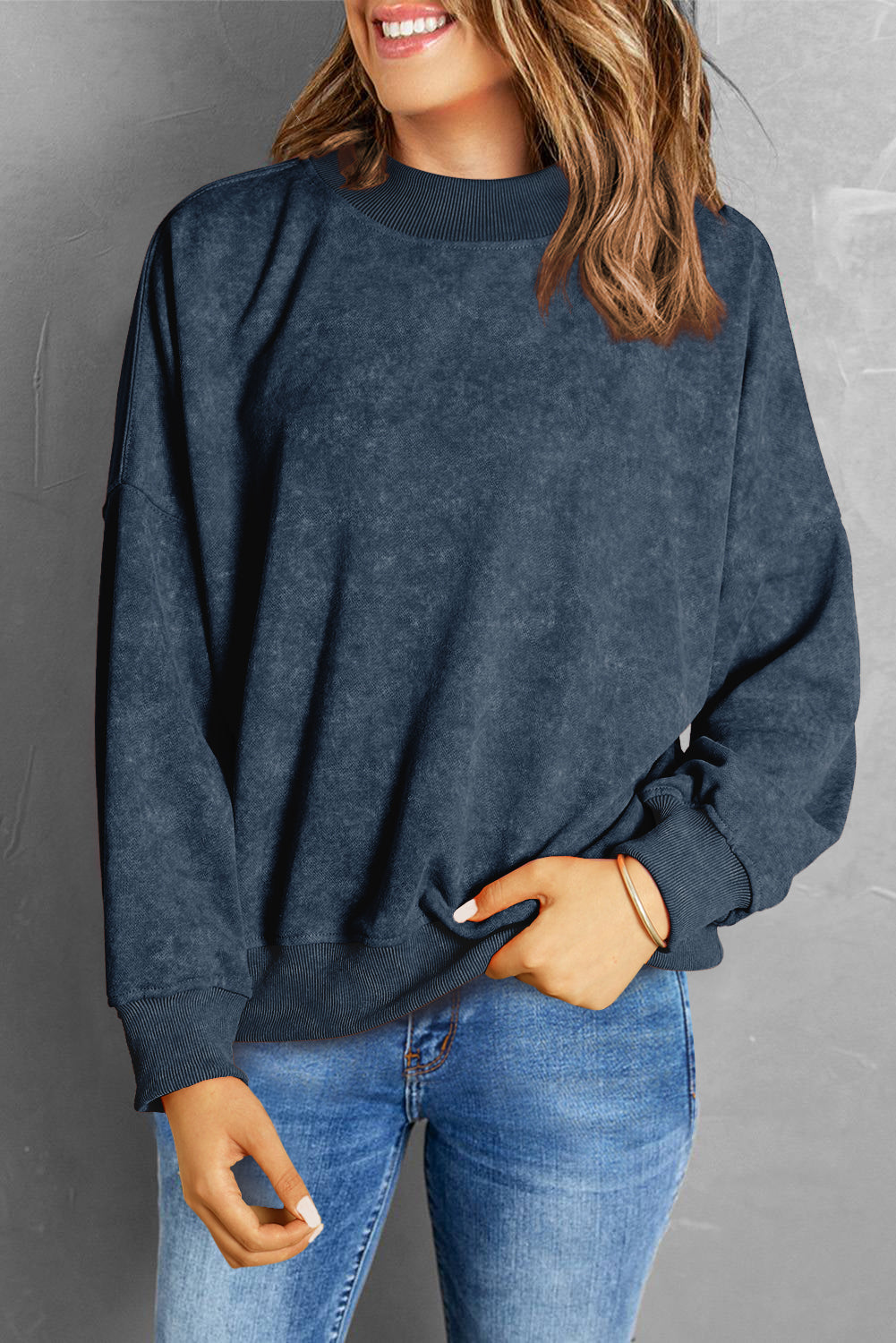 Brown Drop Shoulder Crew Neck Pullover Sweatshirt