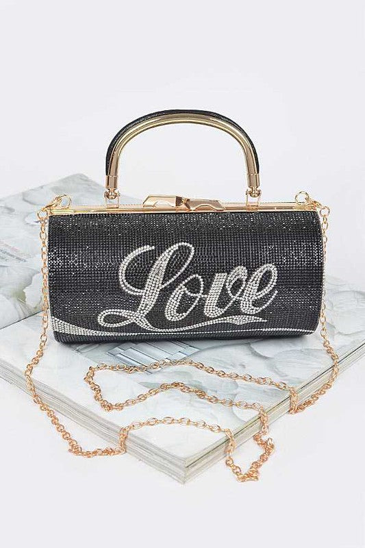 LOVE Rhinestone Convertible Box Clutch