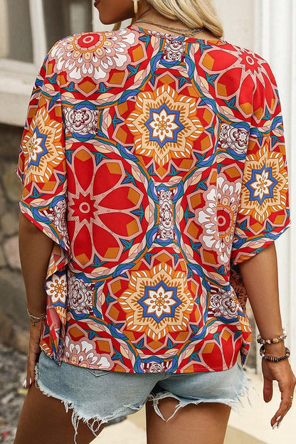 Printed V-Neck Half Sleeve Blouse