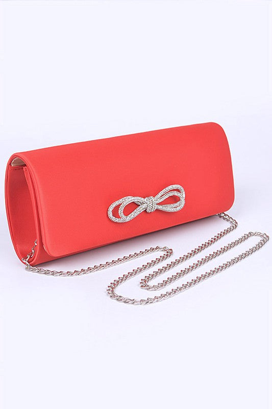 Rhinestone Bow Satin Clutch Bag