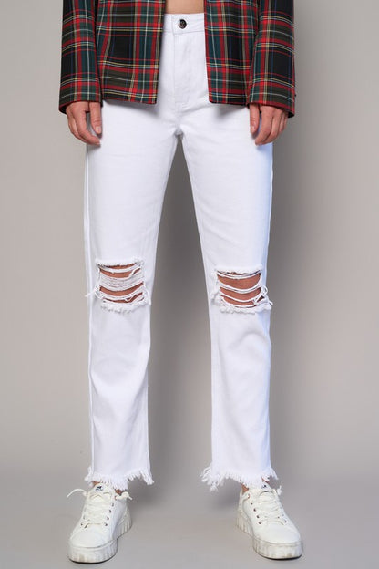 HIGH RISE DESTROYED STRAIGHT CROP JEANS