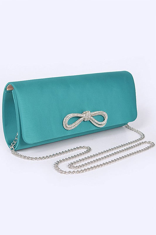 Rhinestone Bow Satin Clutch Bag