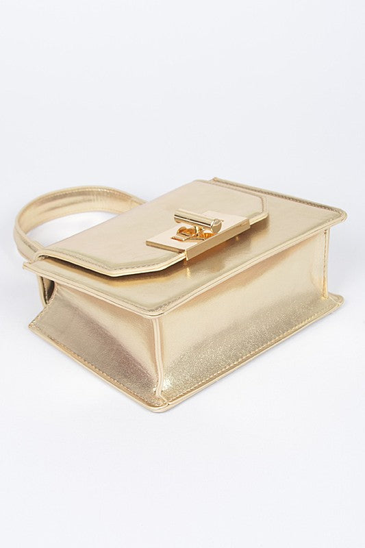 Metallic Top Handle Convertible Swing Bag