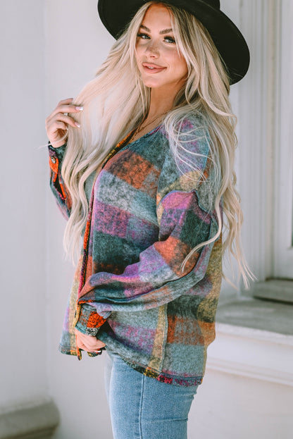 Multicolor Brushed Plaid Pocketed Oversize Shacket