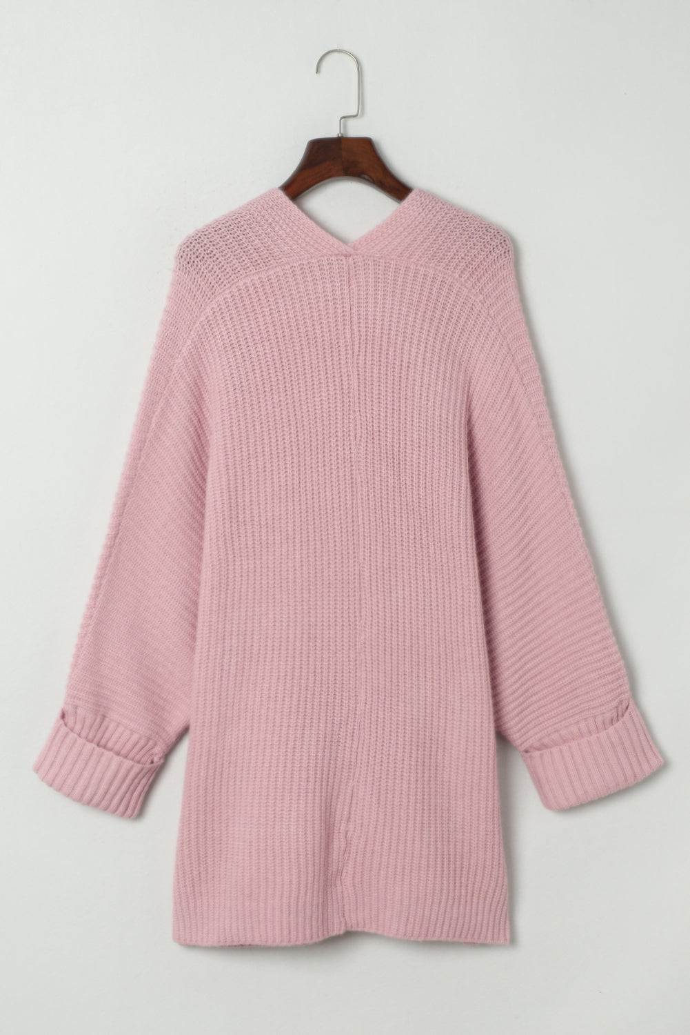 Pink Oversized Fold Over Sleeve Open Front Sweater