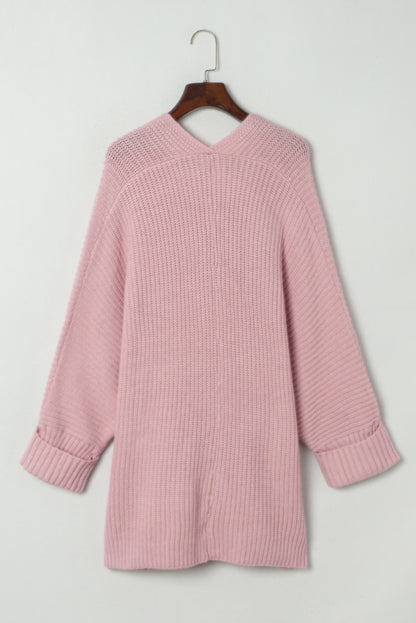 Pink Oversized Fold Over Sleeve Open Front Sweater