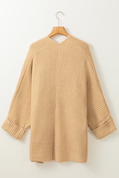 Pink Oversized Fold Over Sleeve Open Front Sweater