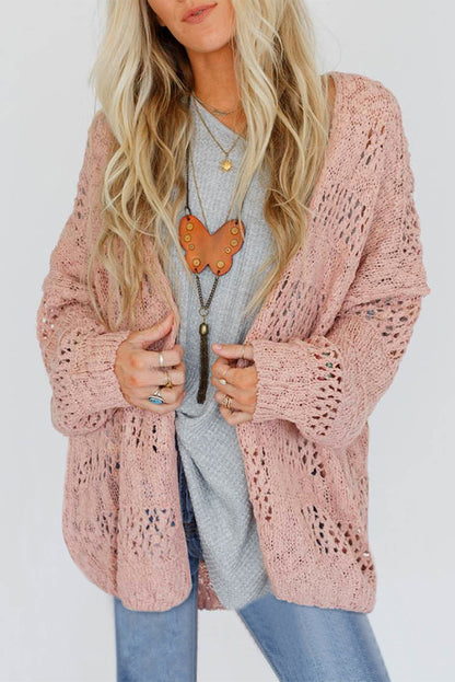 Apricot Plus Size Slouchy Hollowed Knit Open Front Cardigan