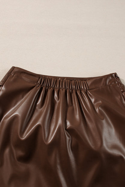 Coffee Bowknot Faux Leather Mini Skirt