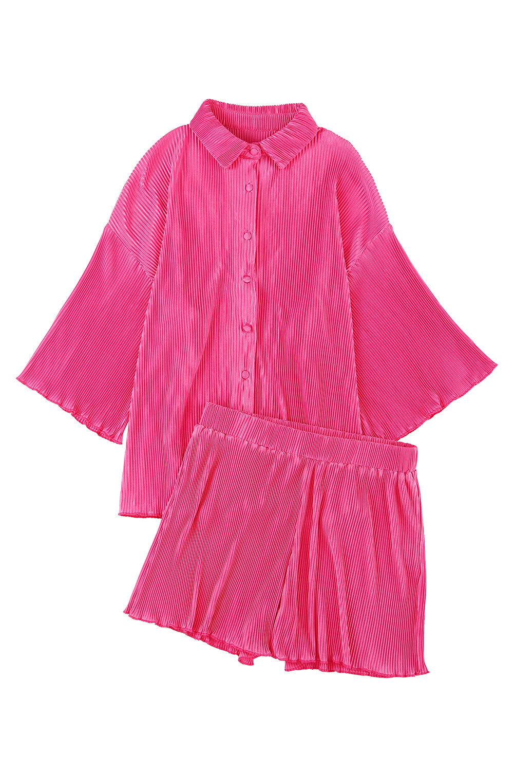 Rose Pleated Long Sleeve Buttoned Drawstring Romper