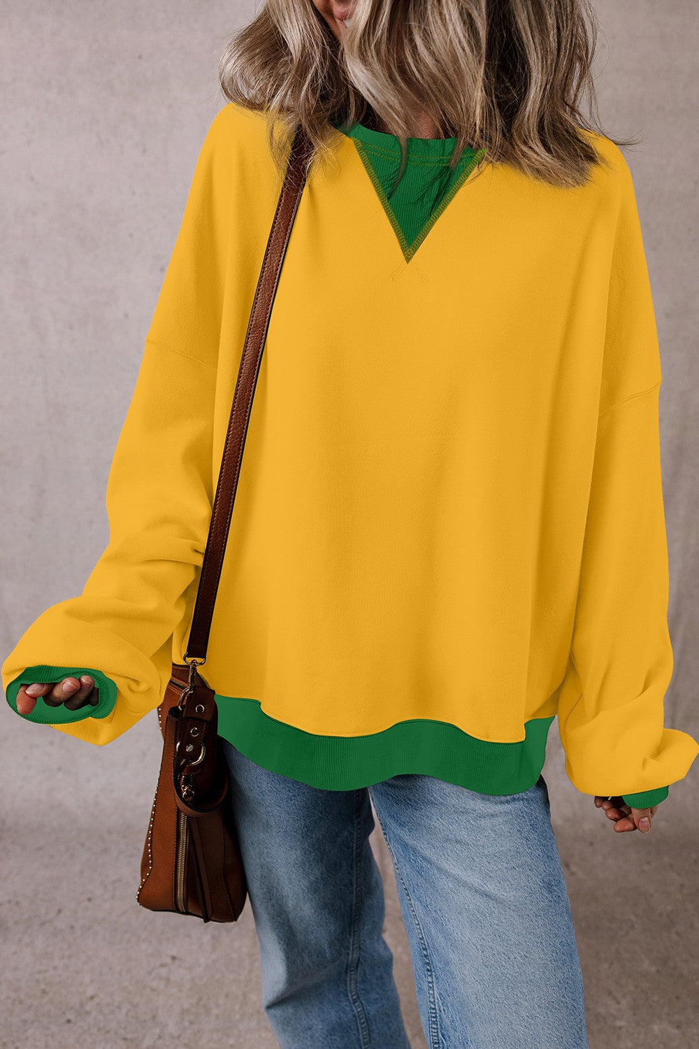 Contrast Round Neck Long Sleeve Sweatshirt