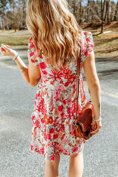 White Floral Frilled Neckline Puff Sleeve Blouse