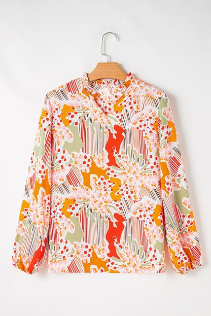 Multicolour Split Neck Puff Sleeve Flowy Printed Dress