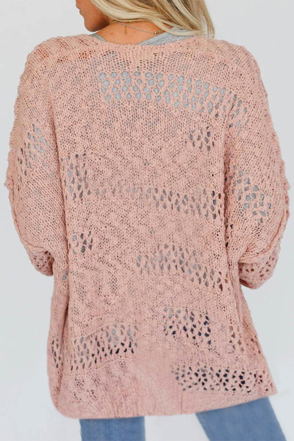 Apricot Plus Size Slouchy Hollowed Knit Open Front Cardigan