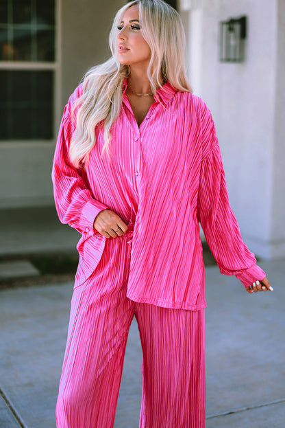 Rose Pleated Long Sleeve Buttoned Drawstring Romper