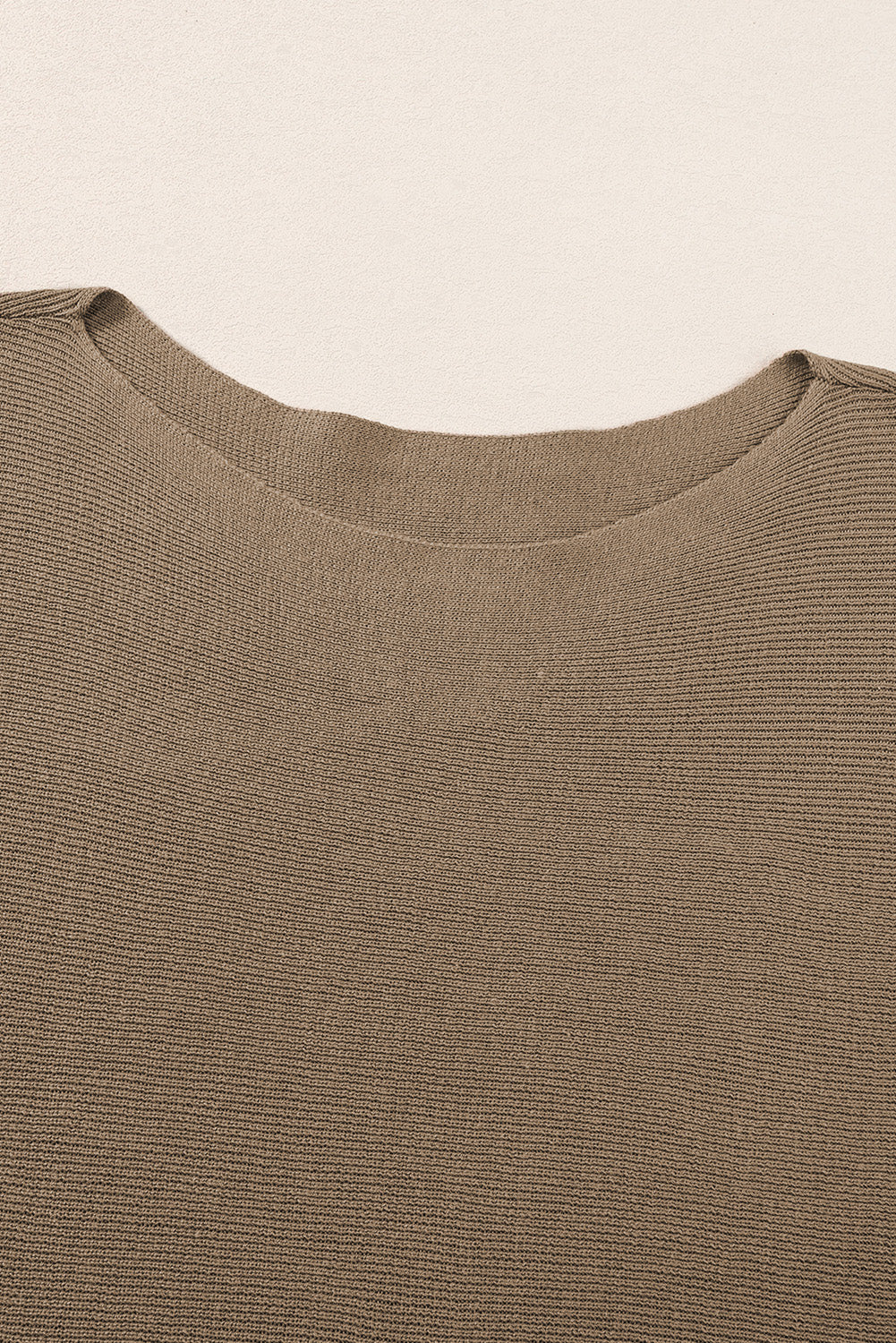 Coffee Round Neck Half Sleeve Ribbed Knit Top