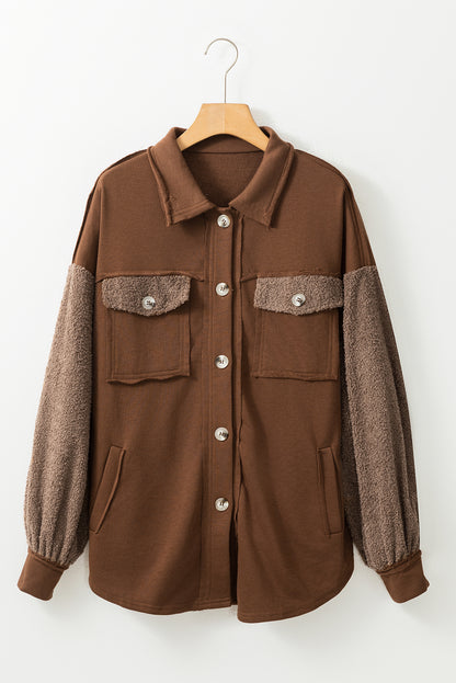 Chestnut Exposed Seam Elbow Patch Oversized Shacket