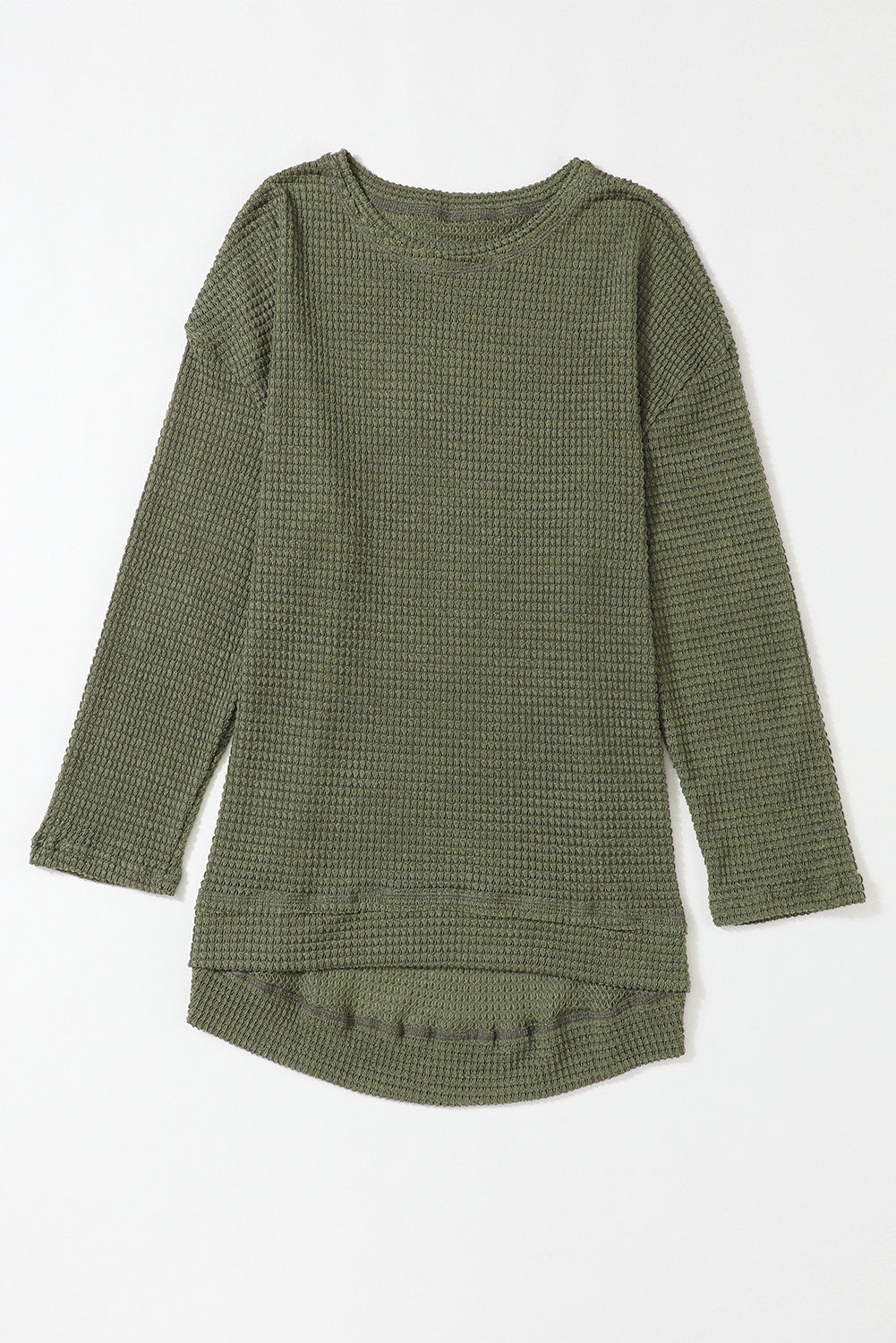 Khaki Waffle Knit High Slits Oversized Top