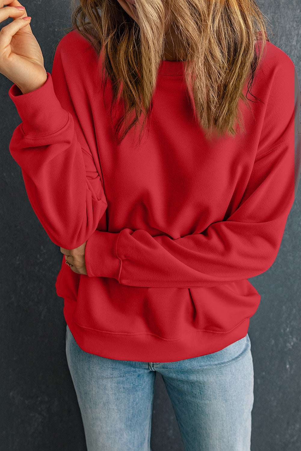 Red Solid Classic Crewneck Pullover Sweatshirt