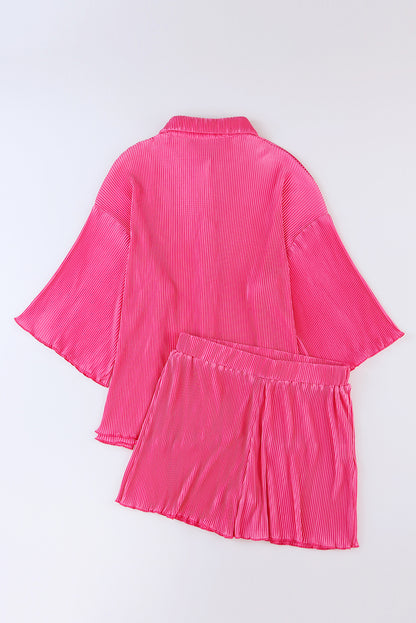 Rose Pleated Long Sleeve Buttoned Drawstring Romper