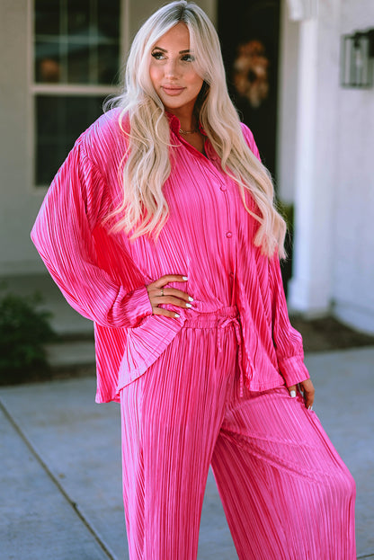 Rose Pleated Long Sleeve Buttoned Drawstring Romper