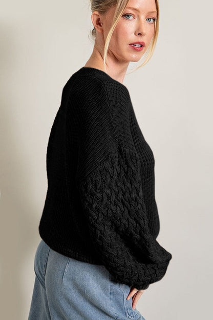 Light Grey Cable Knit Sleeve Drop Shoulder Sweater