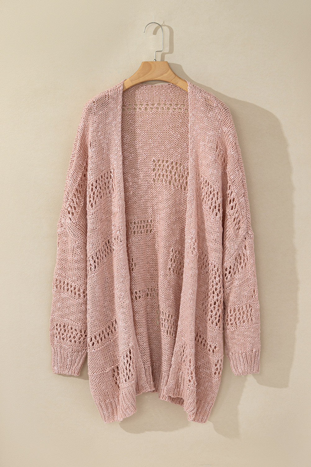 Apricot Plus Size Slouchy Hollowed Knit Open Front Cardigan