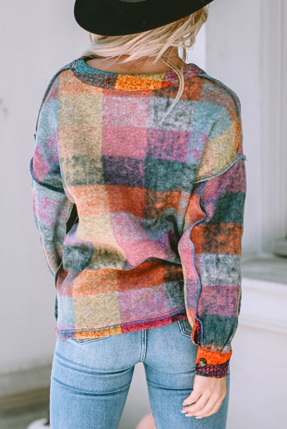 Multicolor Brushed Plaid Pocketed Oversize Shacket