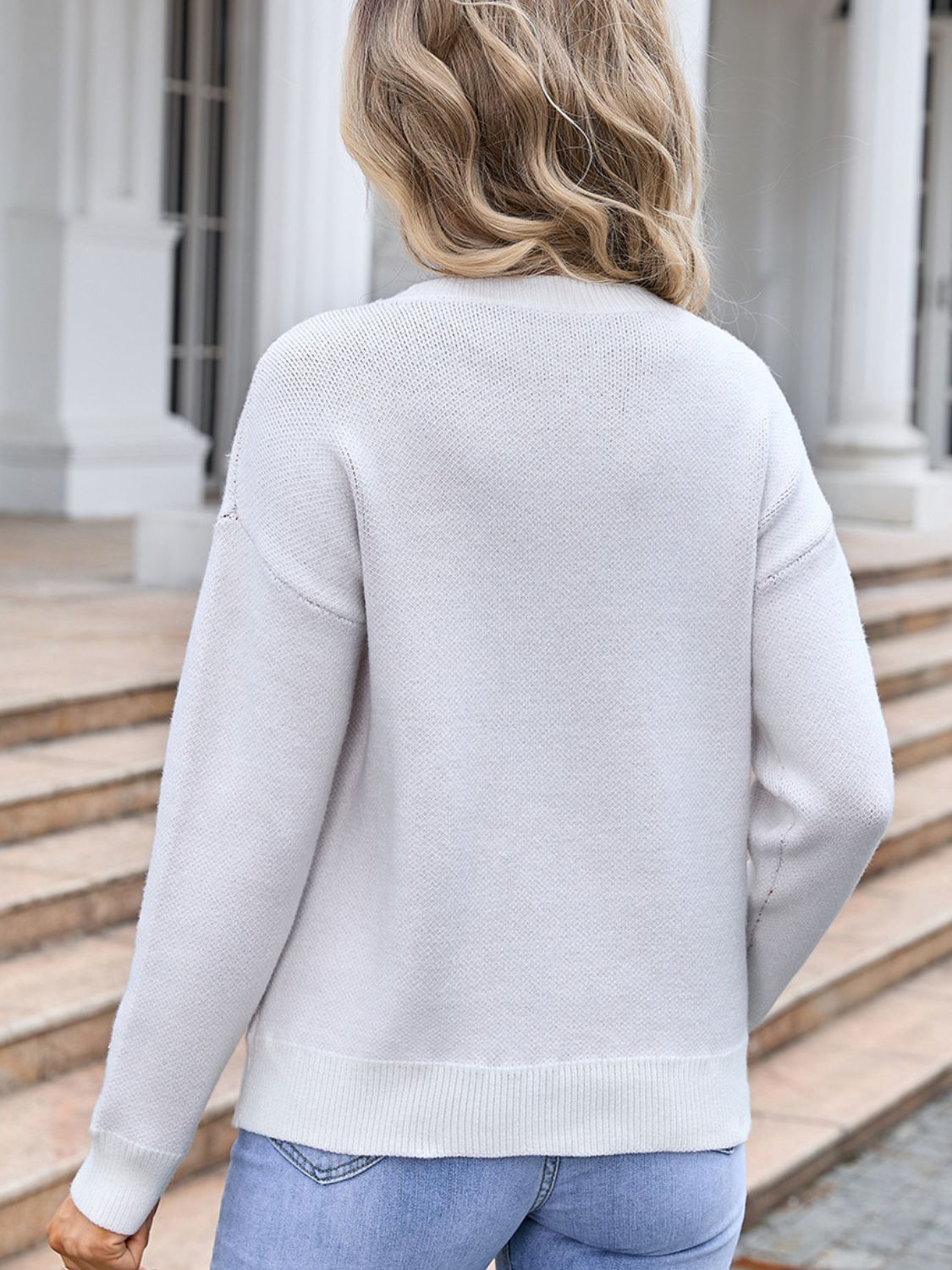 Angel Wings Bow Round Neck Dropped Shoulder Sweater