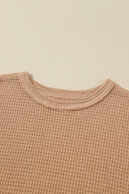 Khaki Waffle Knit High Slits Oversized Top