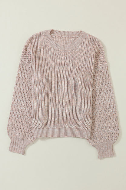 Light Grey Cable Knit Sleeve Drop Shoulder Sweater