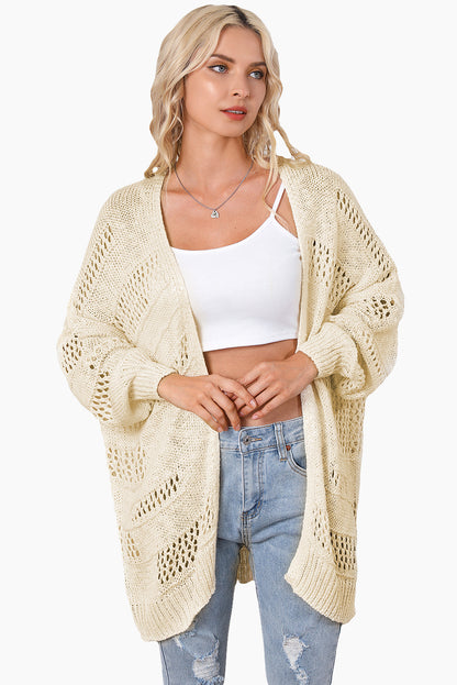 Apricot Plus Size Slouchy Hollowed Knit Open Front Cardigan