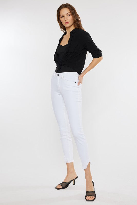 High Rise Hem Detail Ankle Skinny Jeans