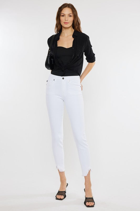 High Rise Hem Detail Ankle Skinny Jeans